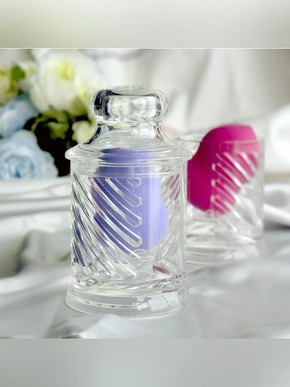 EggStack Acrylic Makeup Sponge Holder Set w/ Dust Cover 2 Stackable Clear